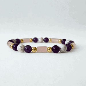 Elegáns Zen Natural™ karkötő fekete, fehér és rózsaszín gyöngyökkel, arany díszítéssel.